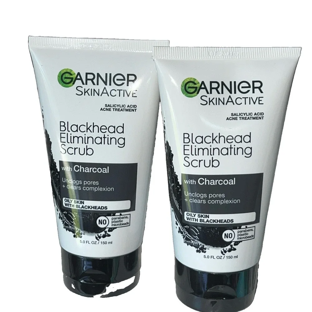 Lot Of 2 Garnier SkinActive Blackhead Eliminating Scrub With Charcoal 5oz Each